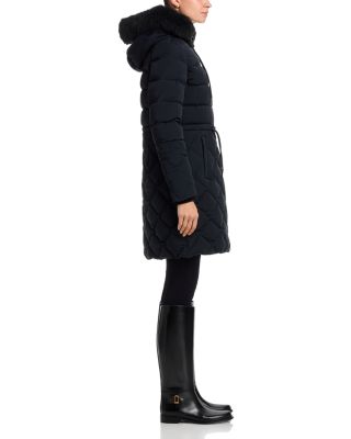 Shearling Trim Diamond Quilted Down Coat