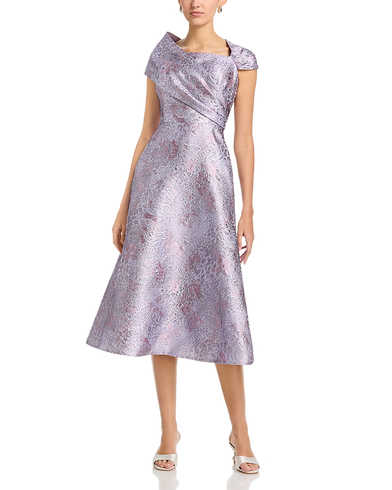 Teri Jon by Rickie Freeman Metallic Jacquard Off Shoulder Midi Dress