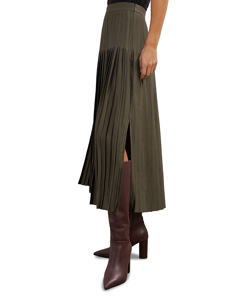 Reiss Pleated Midi Skirt In Green