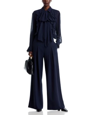 Neck Tie Ruffle Silk Shirt