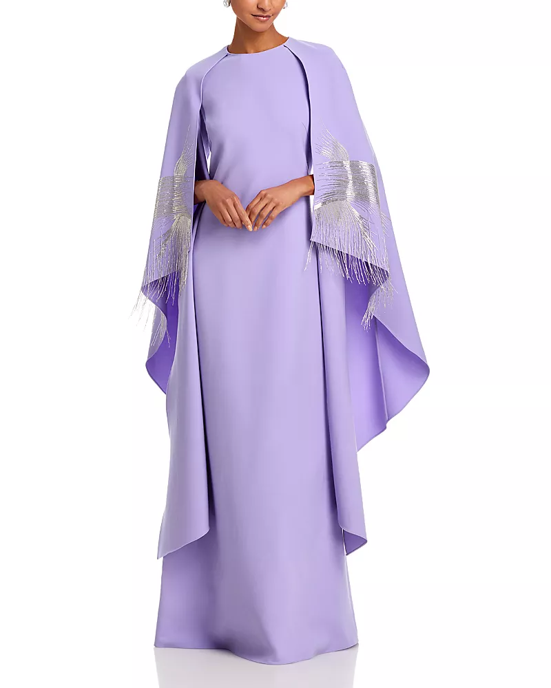 Oscar de la Renta Long Sleeve Cape Gown