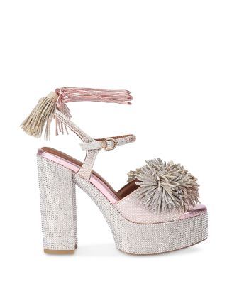 Women's Pom Pom Ankle Tie Platform Sandals