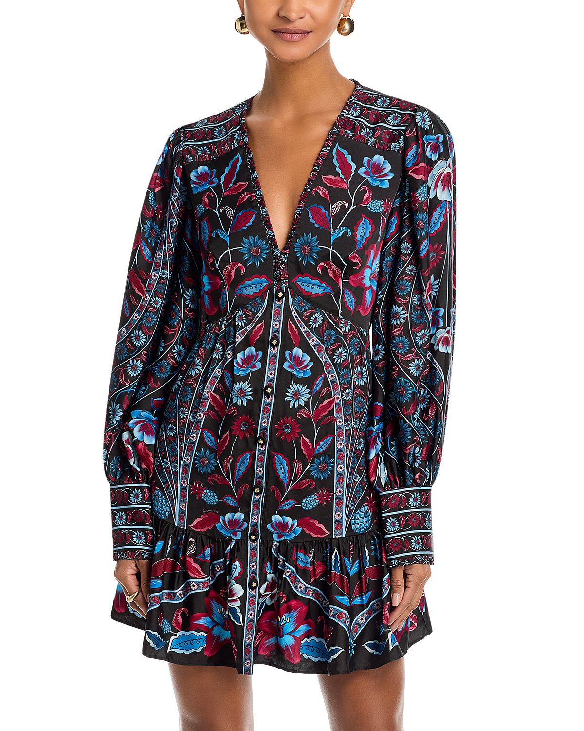 Farm Rio Marcelle Long Sleeve Mini Dress