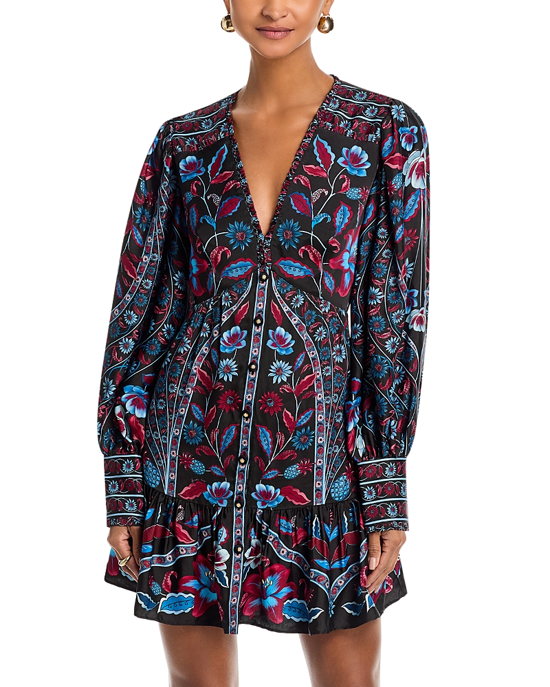 Farm Rio Marcelle Long Sleeve Mini Dress In Multi