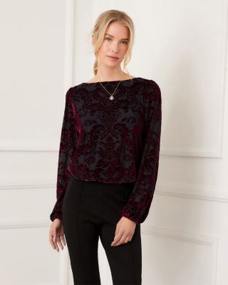 Blouson Sleeve Velvet Burnout Boatneck Top