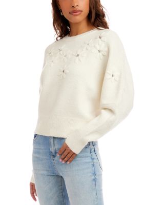 Rhinestone Embroidered Flower Sweater