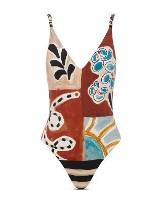 Michelle V Neck Patchwork Print Swimsuit