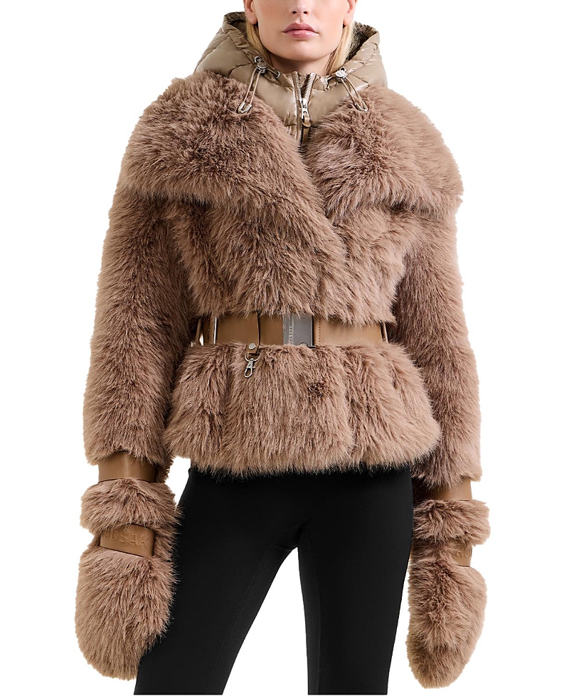 Rudsak Chloe Faux Fur Jacket With Removable Puffer Hood In Brown