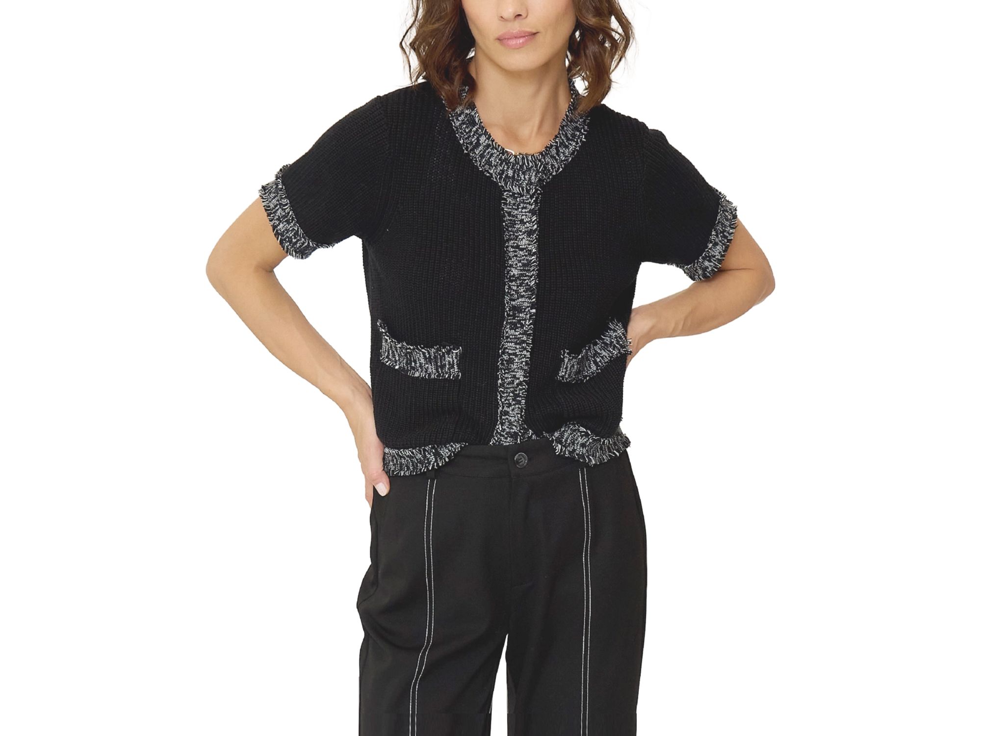 Women's Maribel Frayed Edge Tweed Sweater Tee - Image 1