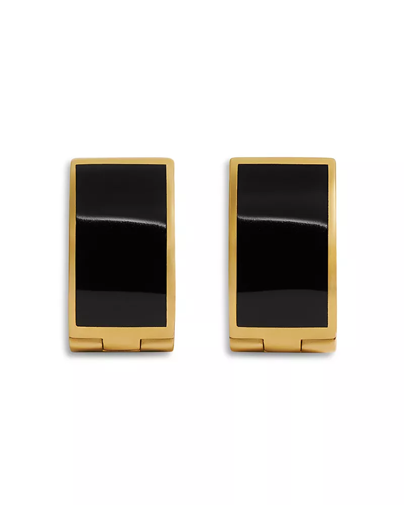Toteme Signature Jet Inlay Hoop Earrings in 18K Gold Plated