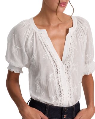 Thalia Embroidered Puff Sleeve Top