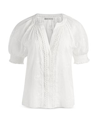 Thalia Embroidered Puff Sleeve Top