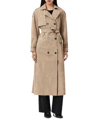 Allsaints Reed Suede Trench Coat In Brown