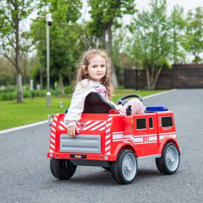  Fire Truck 12V Ride-On 3-8y: Sprinkler, Megaphone, RC, LED, Leather Seat - Ages 2-4