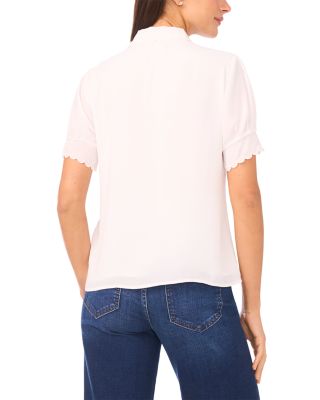 Puffed Sleeve Scalloped Edge Blouse