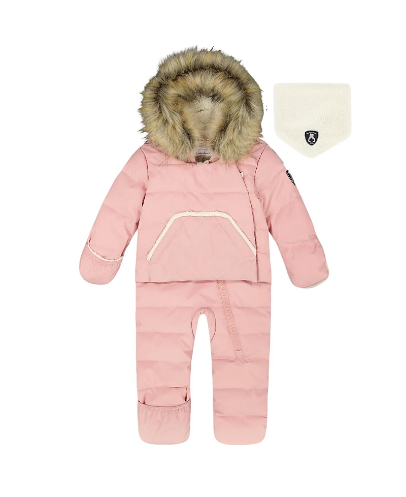 Deux Par Deux Girls' One-piece Snug Snowsuit Designed For Car Seat - Baby In Pink