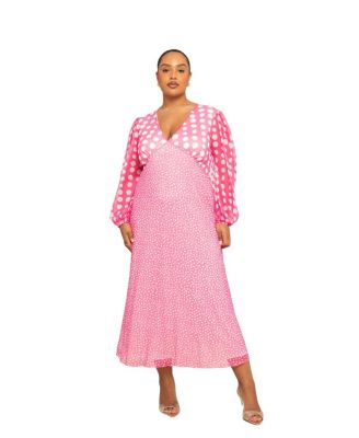 Long Sleeved Polka Dot Midi Dress