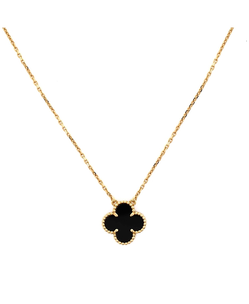 Pre-owned Pre-owned Van Cleef & Arpels Van Cleef & Arpels Vintage Alhambra Pendant Necklace 18k Gold And Onyx, 14.5 - 16.25"