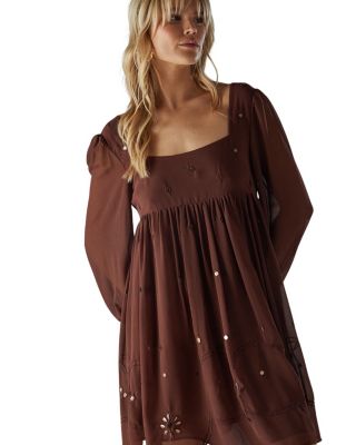 Hand Embellished Square Neck Mini Dress