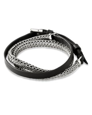Sterling Silver Icon Leather Wrap Bracelet