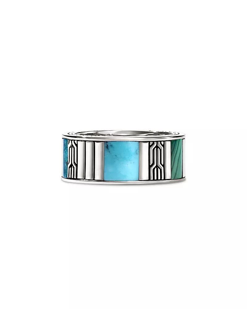 John Hardy Men's Sterling Silver Carved Chain Mixed Stone Band