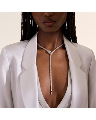 Sterling Silver Naga Blue Sapphire & Diamond Dragon Lariat Necklace, 17"