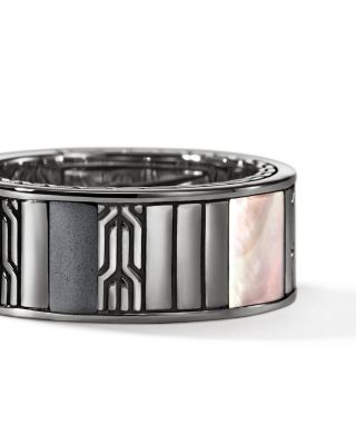 Men's Dark Silver Carved Chain Mixed Stone Band