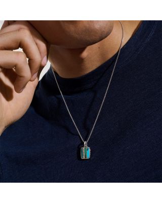 Men's Sterling Silver Carved Chain Mixed Stone Pendant Necklace, 22"