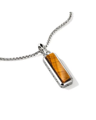 Men's Sterling Silver Modern Talisman Tiger Eye Pendant Necklace, 22"