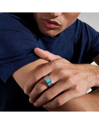 Men&#39;s Sterling Silver Carved Chain Mixed Stone Band