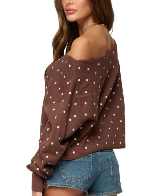 Oversized Off Shoulder Polka Dot Sweater