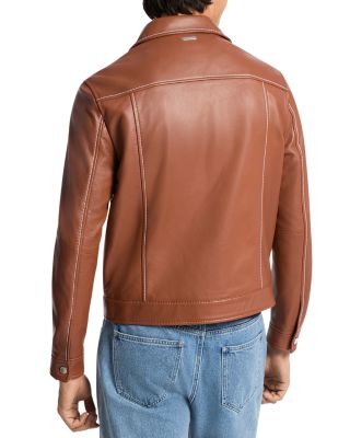 Contrast Stitch Leather Trucker Jacket