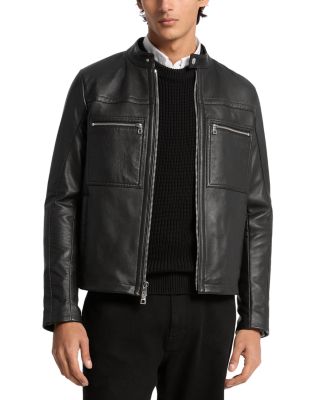 Grained Double Zip Pocket Leather Jacket