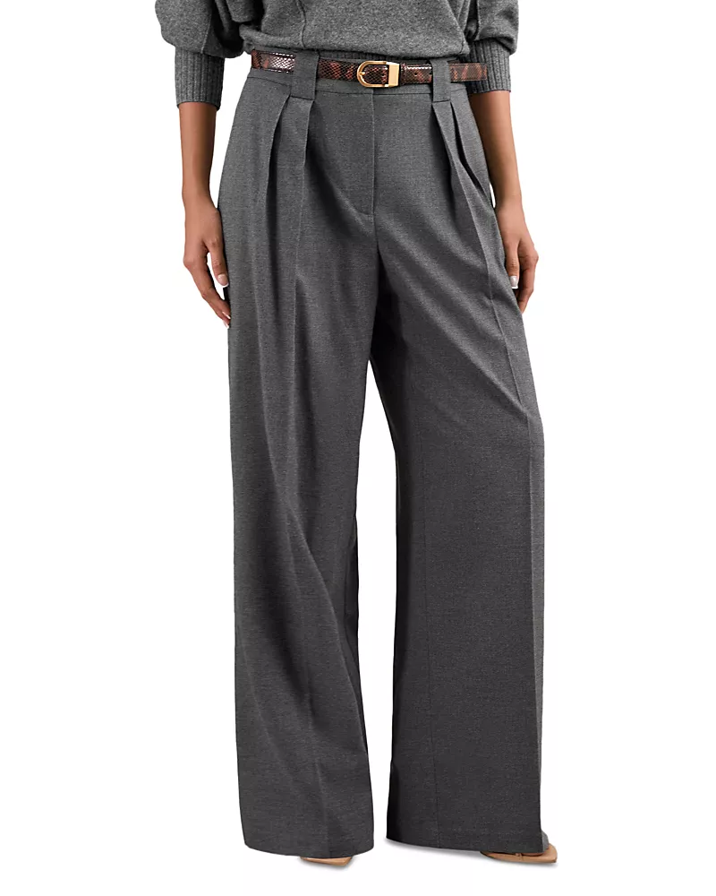 Reiss Petite Poppie Wide Leg Flannel Trousers
