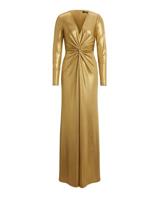 Metallic Jersey Twist Front Gown
