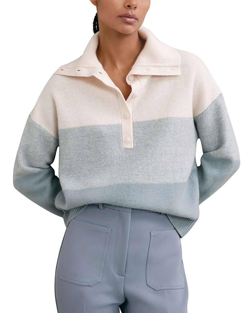 Reiss Flora Stripe Button Neck Sweater