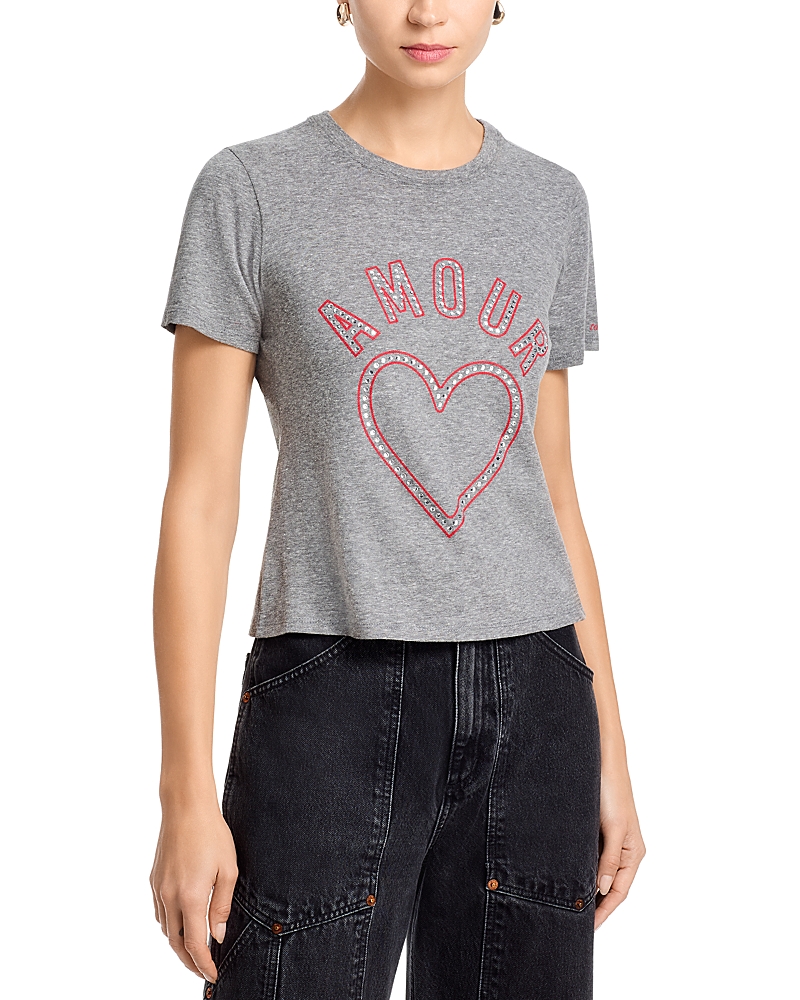 Cinq a Sept Crystal Amour Heart Shrunken Tee