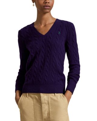Cable Knit Wool & Cashmere V-Neck Sweater