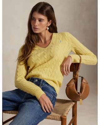 Cable Knit Wool & Cashmere V-Neck Sweater