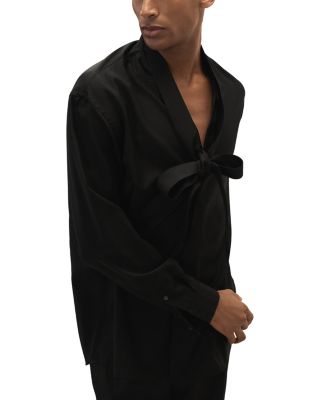 Forte Relaxed Neck Tie Wool Shirt