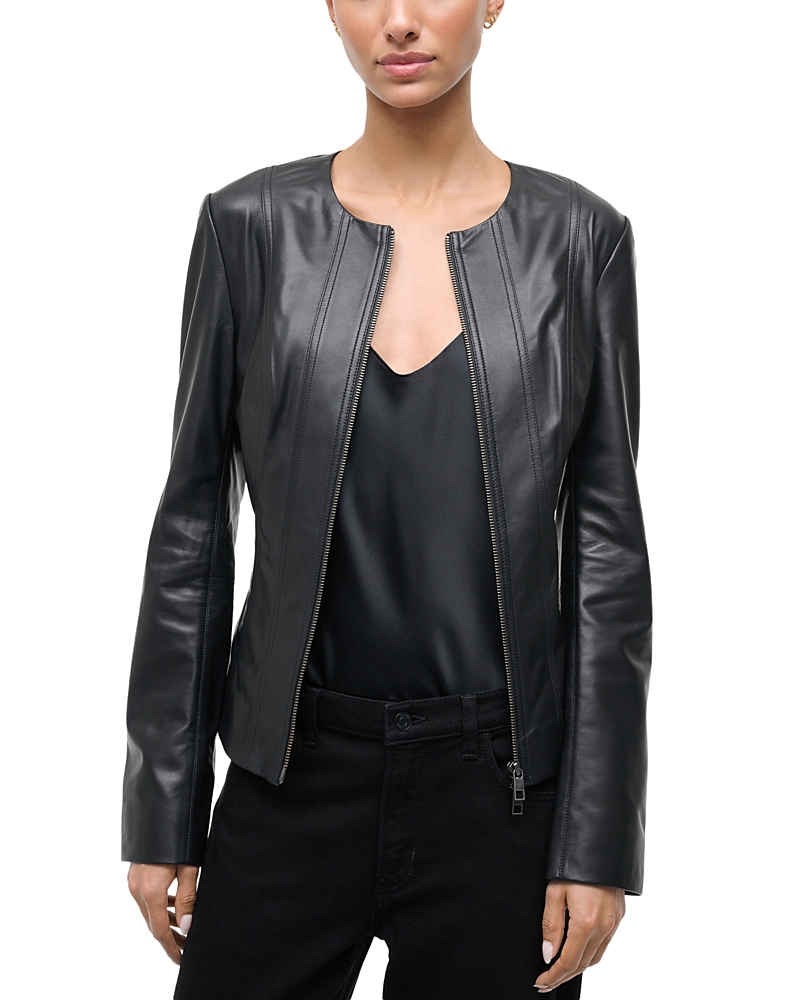 Staud Wells Leather Jacket In Black