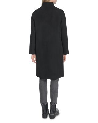 Asymmetric Closure Chevron Texture Wool Blend Coat