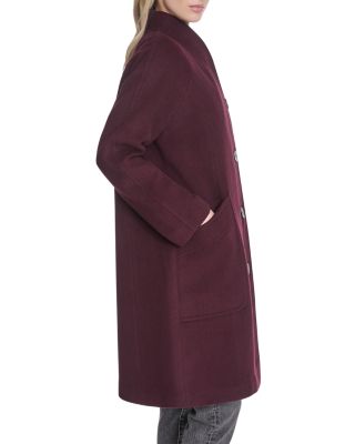 Asymmetric Closure Chevron Texture Wool Blend Coat