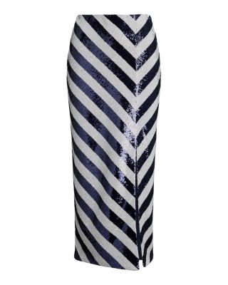 Striped Sequined Pencil Midi Skirt