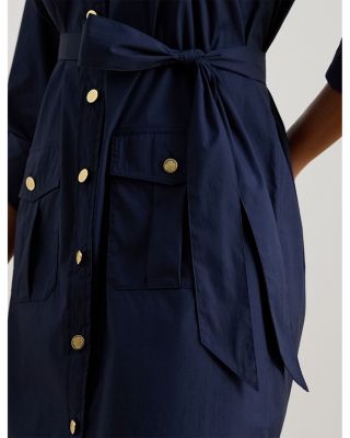 Cotton Blend Roll Tab Sleeve Shirtdress