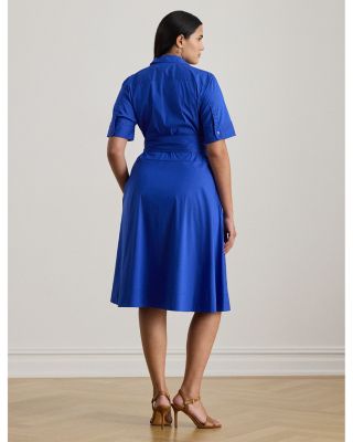 Cotton Blend Elbow Sleeve Shirtdress