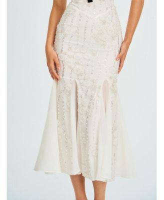  Paola Peter Pan Collar Beaded Sequin Mermaid Midi Dress