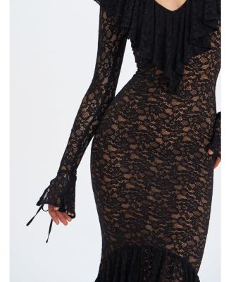  Parisa Lace Ruffled Mermaid Maxi Dress