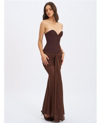 Giovana Sweetheart Draped Mesh Mermaid Maxi Dress