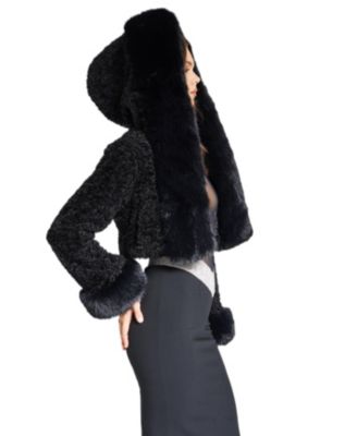 Kali Faux Fur Cropped Jacket with Hood